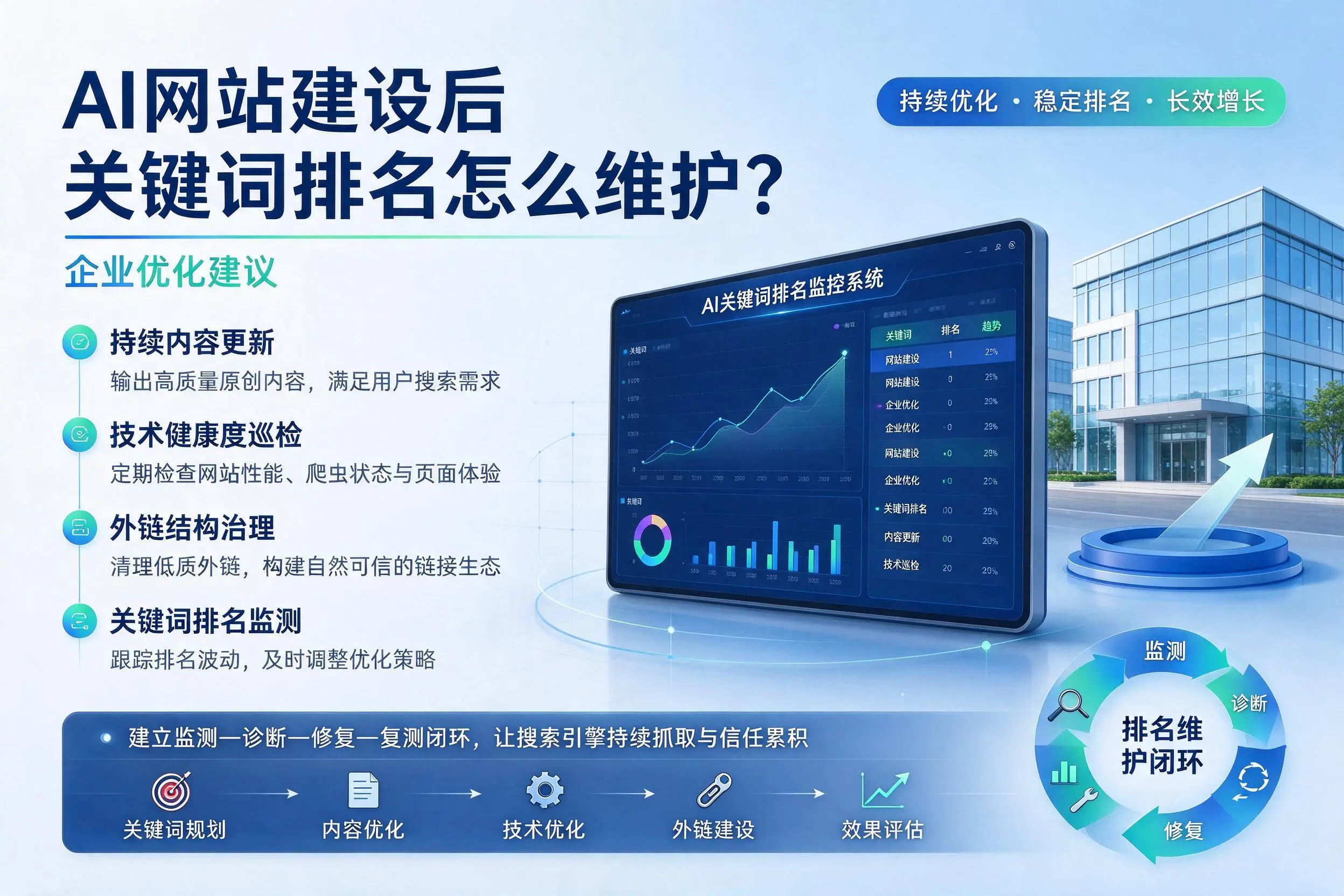 AI网站建设后关键词排名怎么维护?滁州企业优化建议